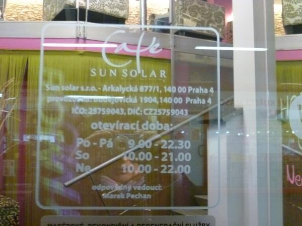 Otvírací doby kavárny Sun Solar